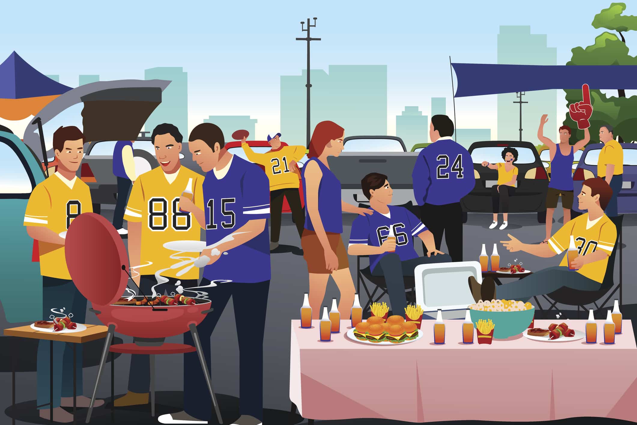 A vector illustration of American football fans having a tailgate party